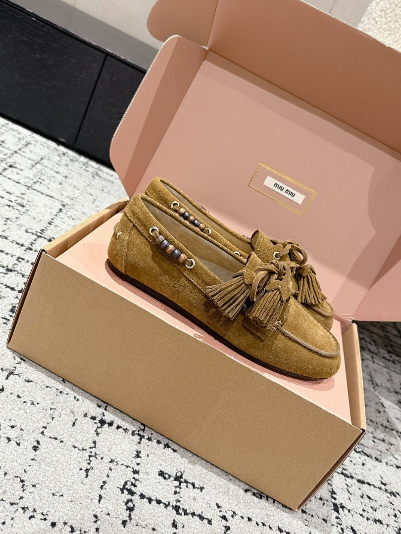 Olive Green Suede Tassel Loafers