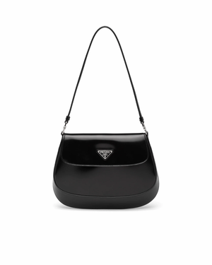 Black PC brushed leather shoulder bag with flap