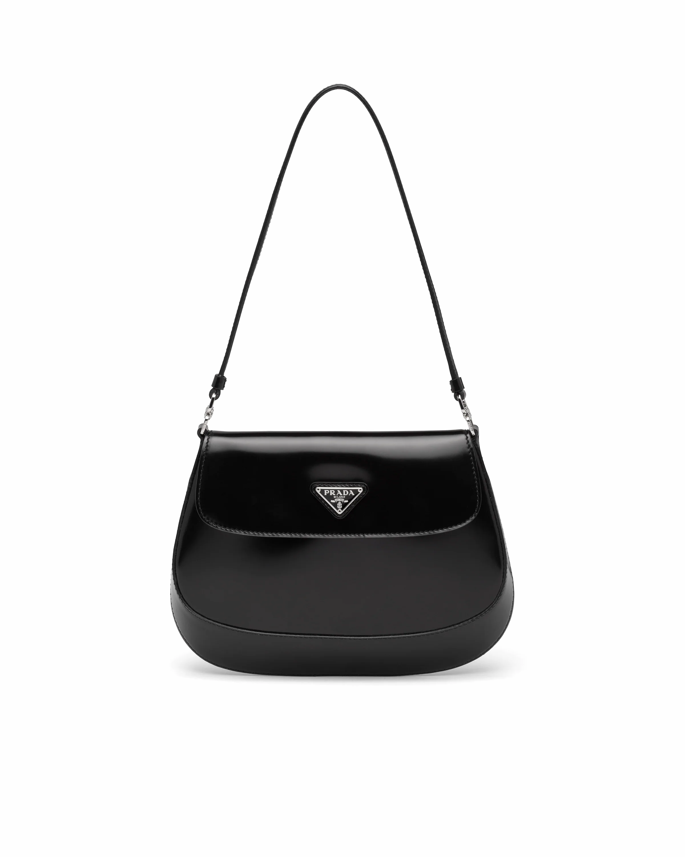 Black PC brushed leather shoulder bag with flap