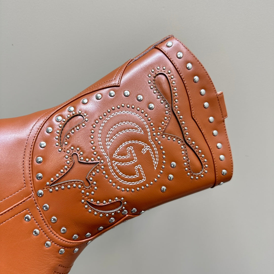 Brown Boot With Double G & Studs