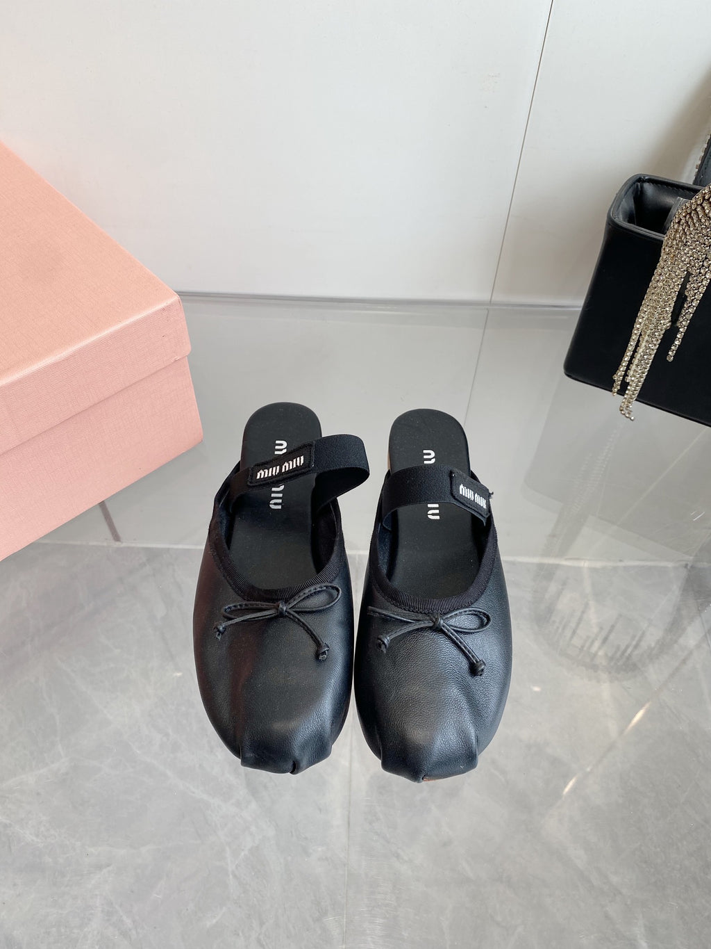 Black Leather Ballerinas Mules