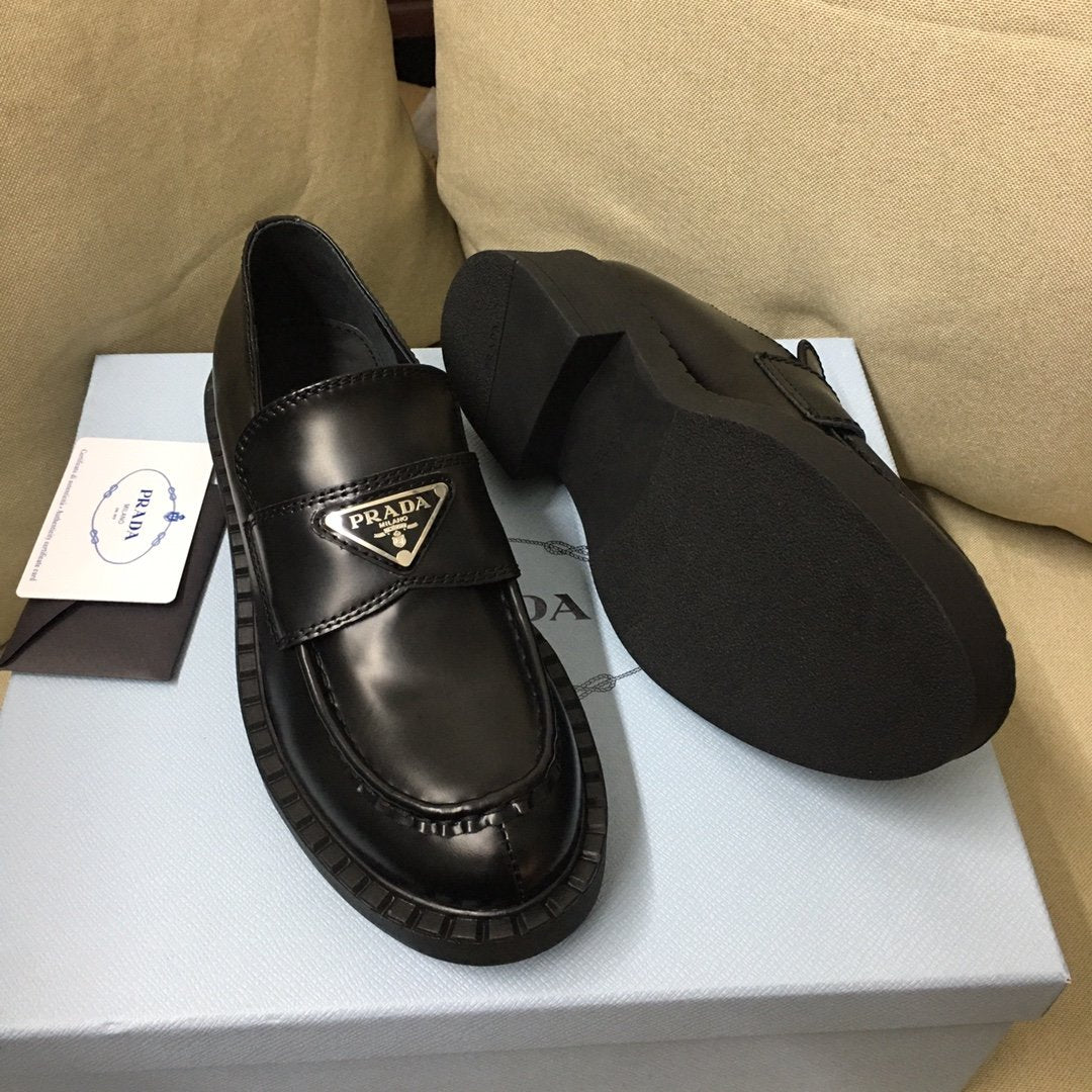 Black brushed leather loafers
