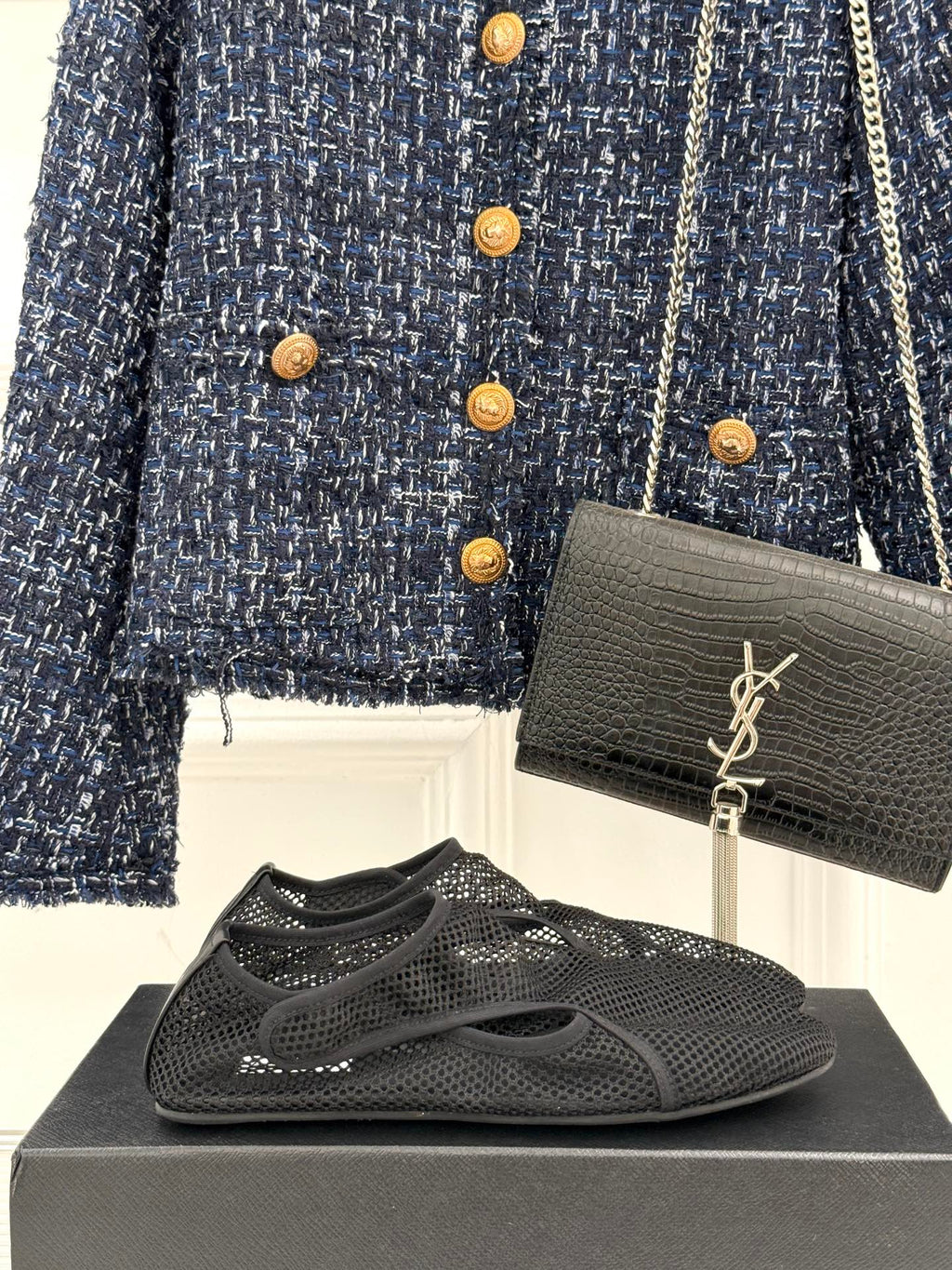 Black Slippers In Fishnet