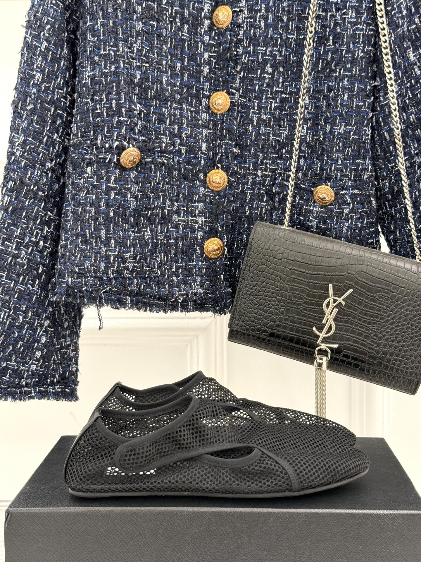 Black Slippers In Fishnet