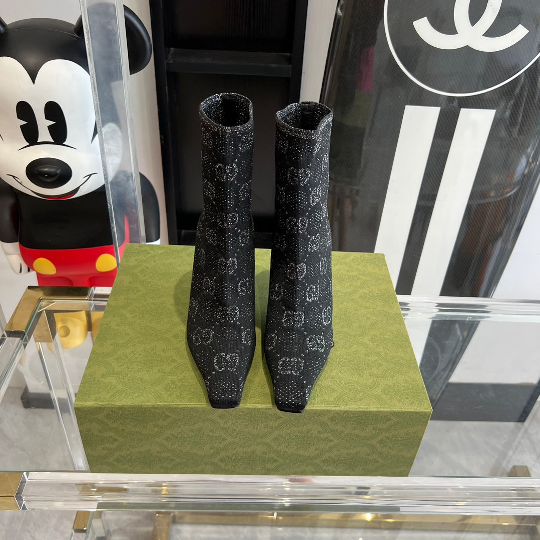 Black & Grey Knit Ankle Boot