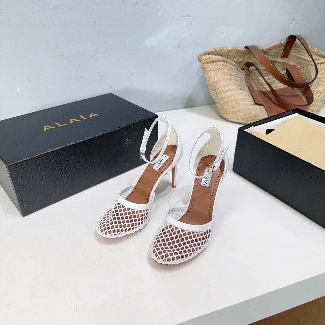 White High Fishnet Pumps