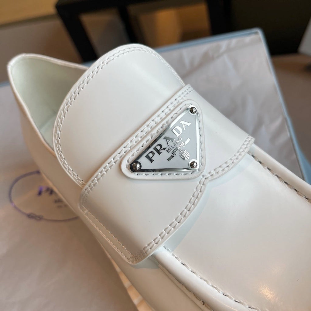 White brushed leather loafers