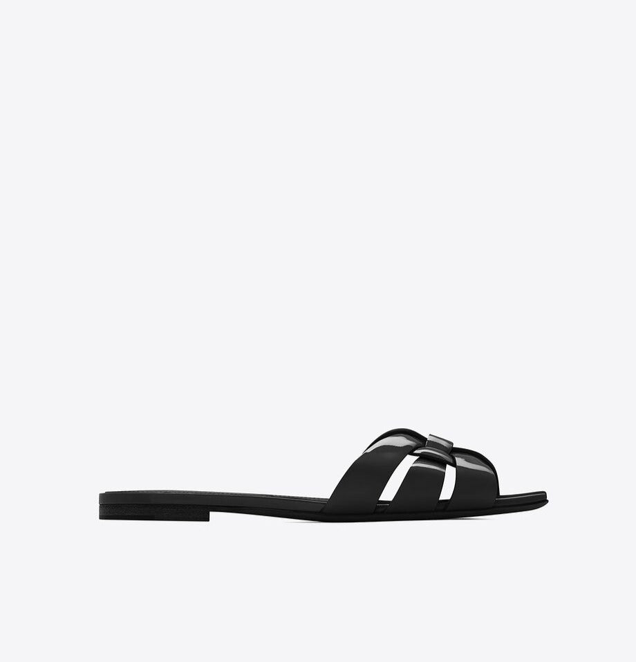 Black YT Mules In Patent Leather