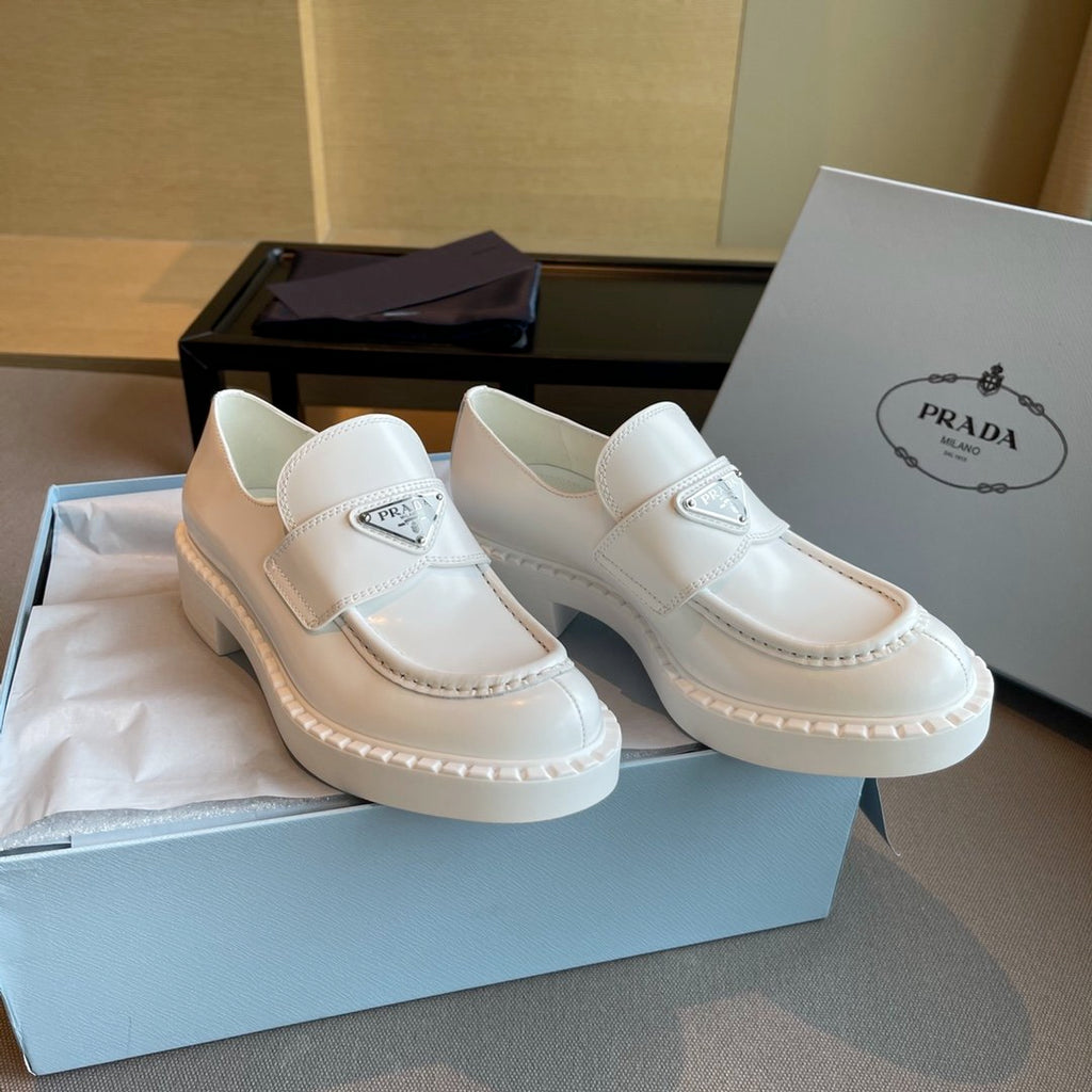 White brushed leather loafers