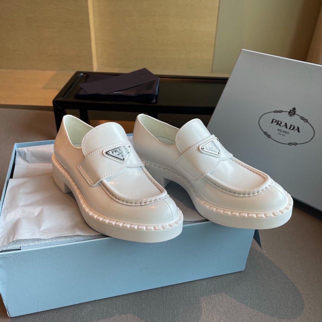 White brushed leather loafers