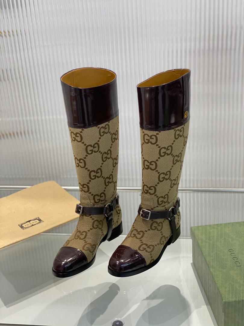 Beige & brown knee-high boot