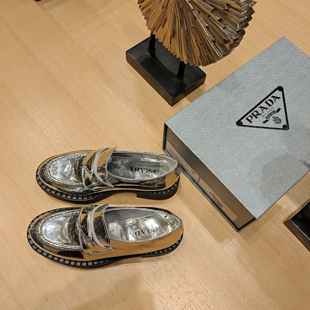 Silver Metallic leather loafers