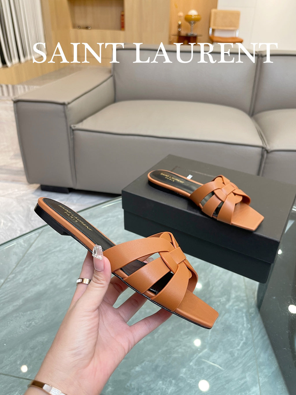 Marron Gold YT Mules In Leather