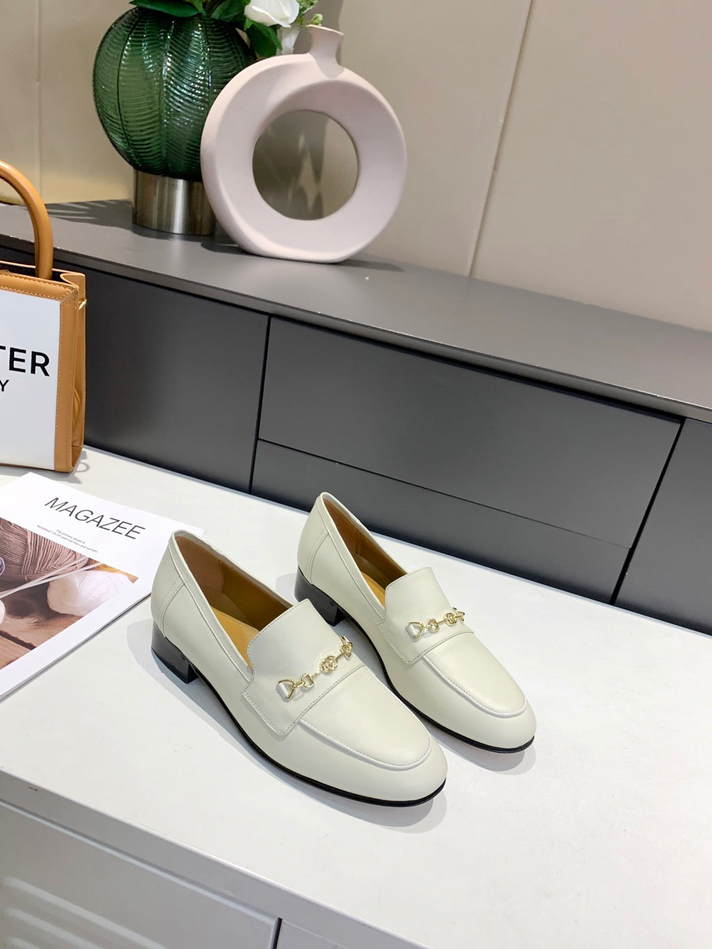 White GH block-heel loafers