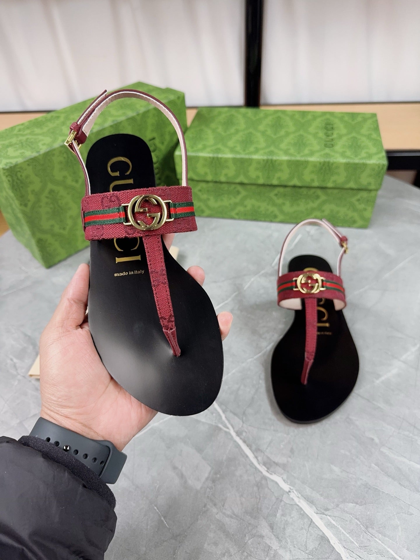 Red Interlocking G Web Sandal