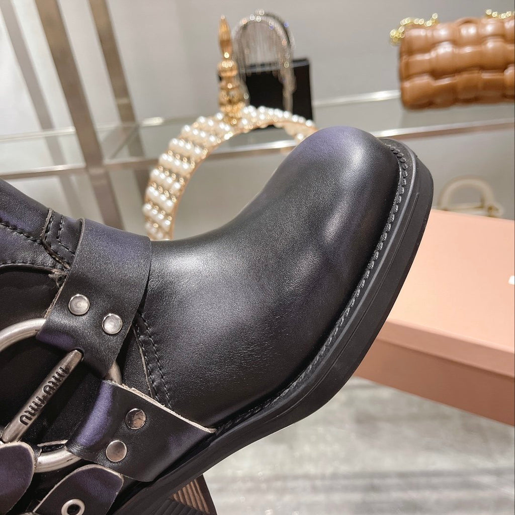 Black leather biker boots