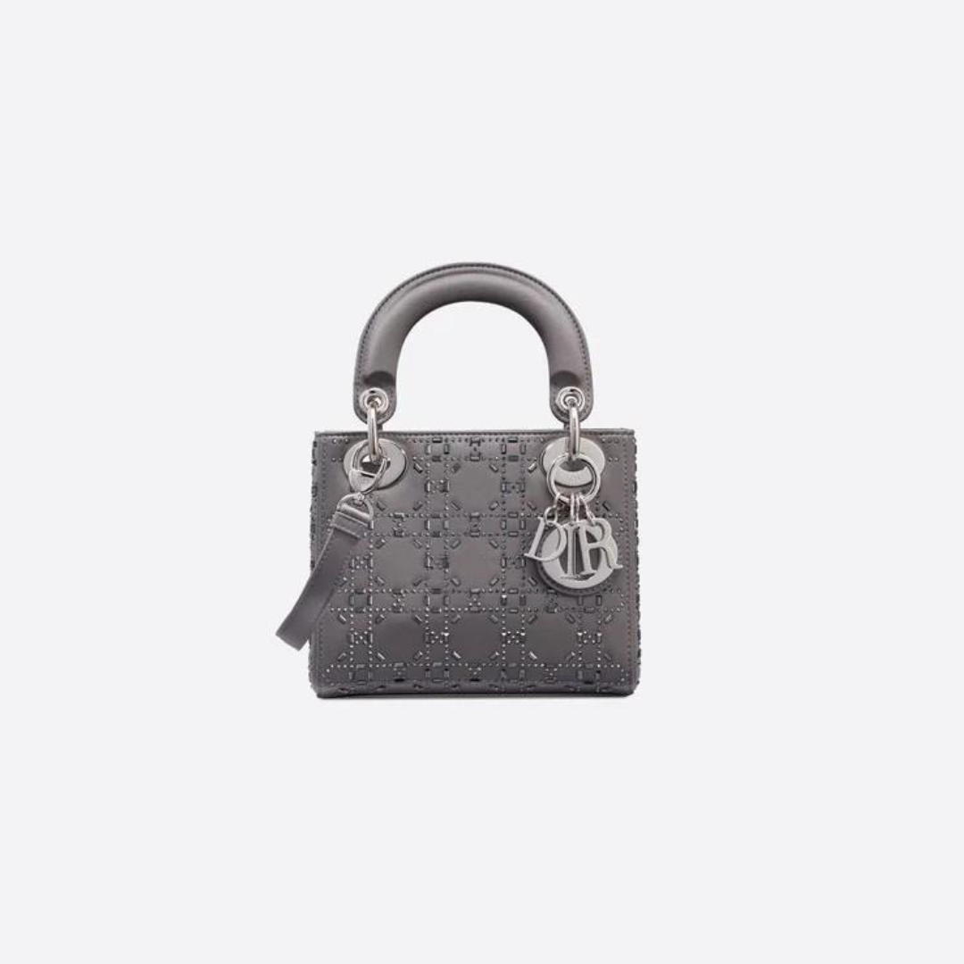 Gray Strass Cannage Satin Mini LD Bag