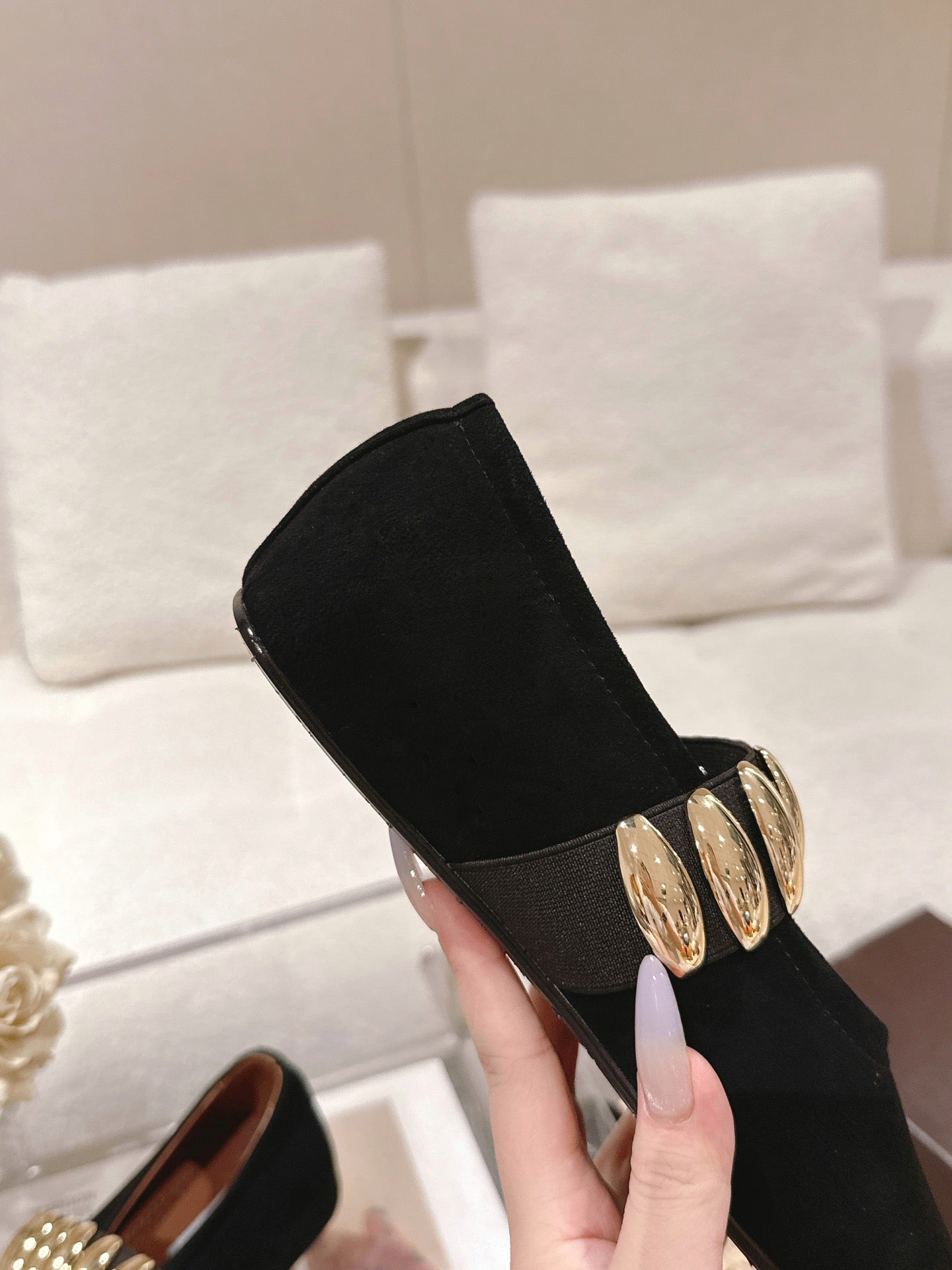 Black Jewel Ballet Flats In Suede