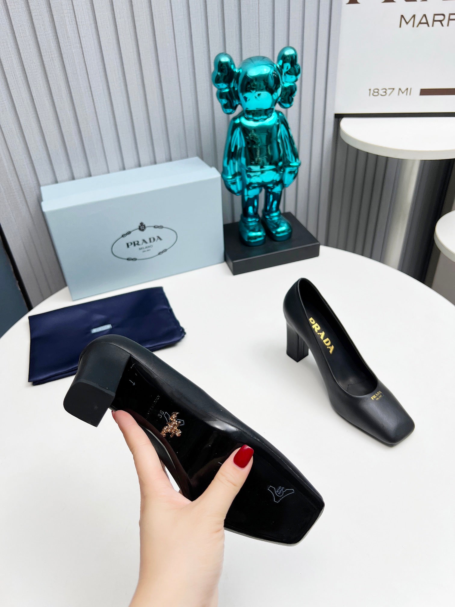 Black Brushed Leather Pumps