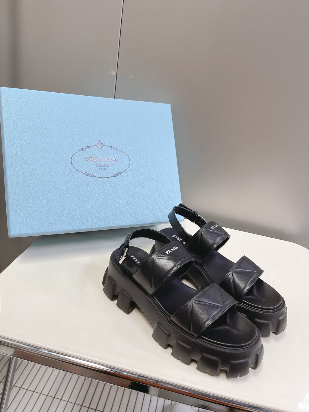 Black PM Leather Sandals