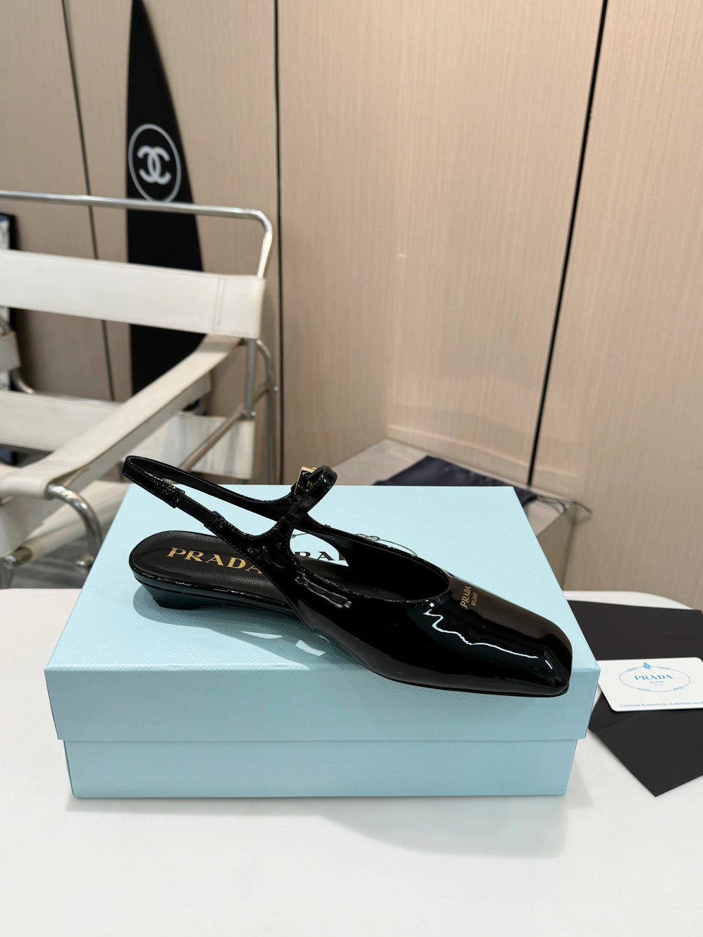 Black Patent Leather Slingback Ballerinas