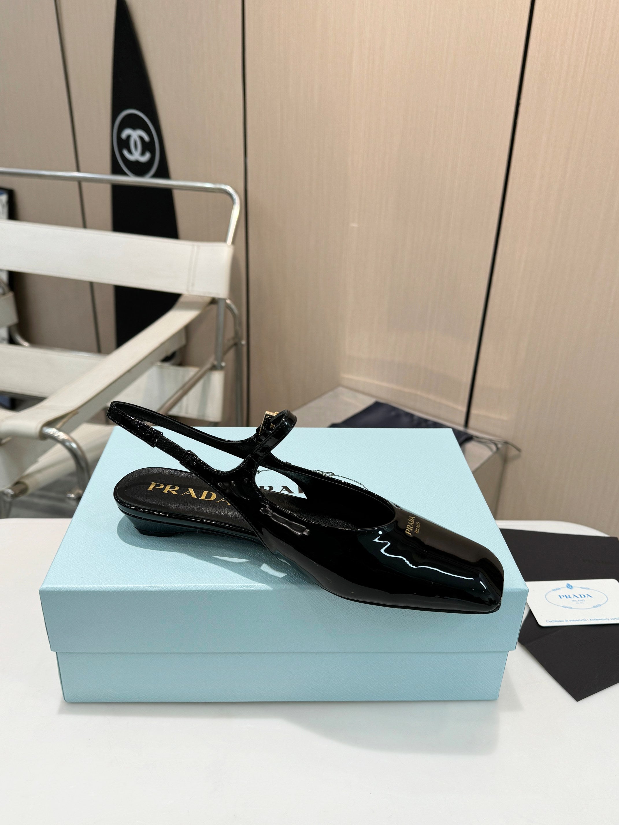 Black Patent Leather Slingback Ballerinas
