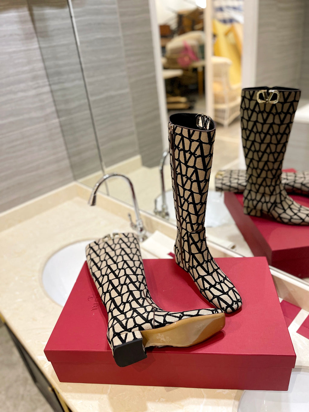 Beige & Black VT Boot In Toile Iconographe 30mm