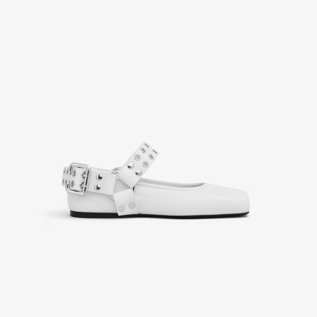 White Biker Ballet Flats