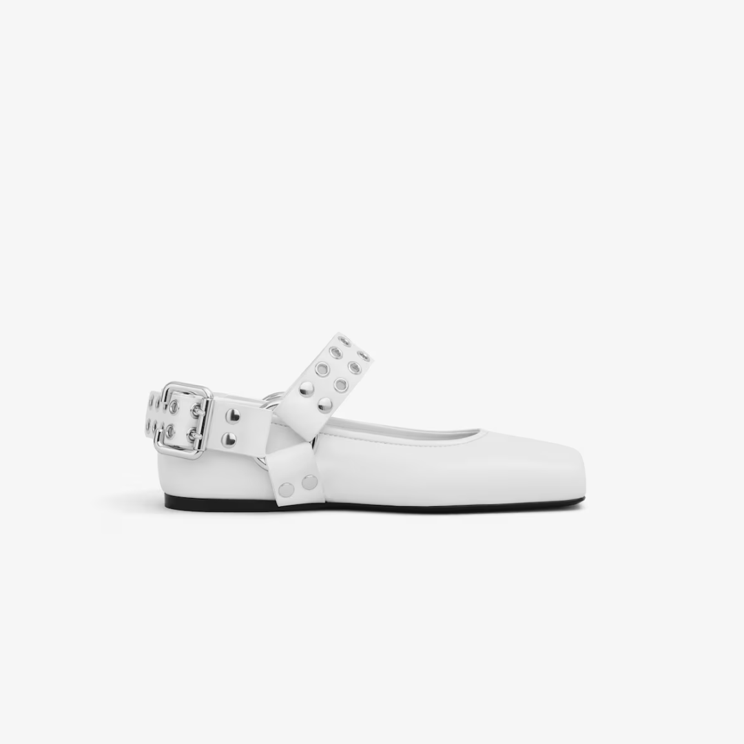 White Biker Ballet Flats