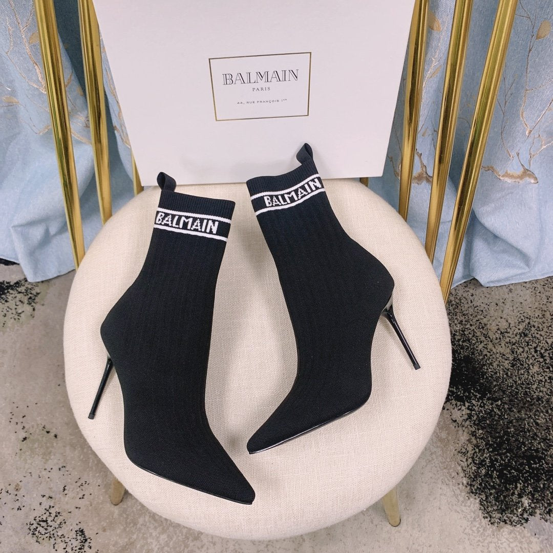 Black & white  BL stretch knit Skye ankle boots