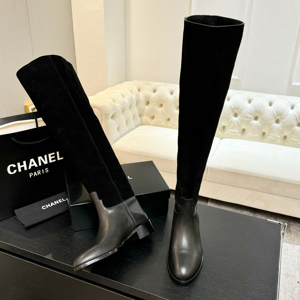 Black Velvet Thigh Boots