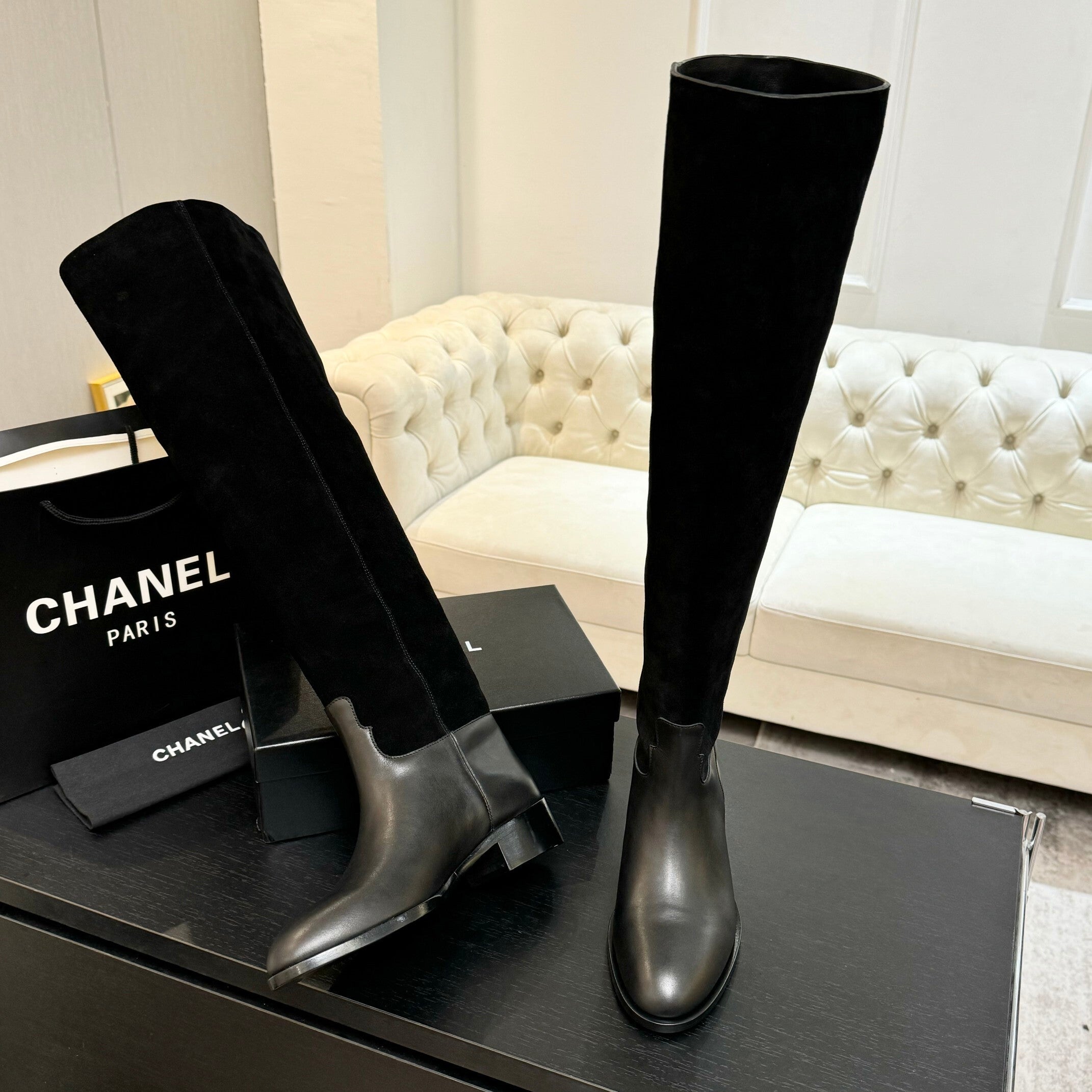 Black Velvet Thigh Boots