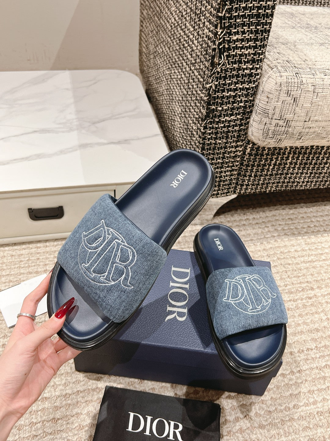 Blue Quilted Denim DA Sandal