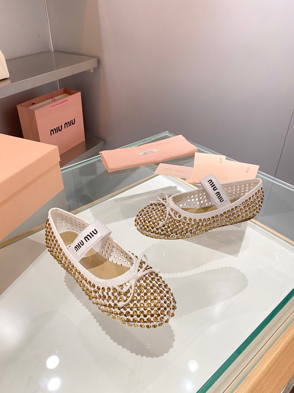 Sand Beige M Satin ballerinas with crystals