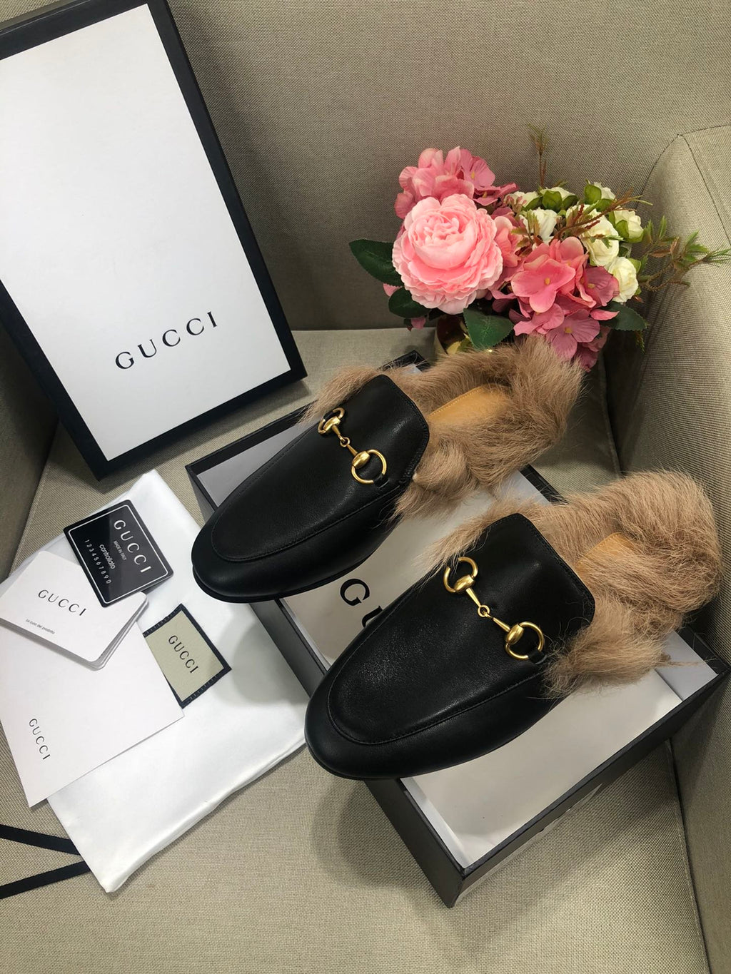 Black GP fur slippers