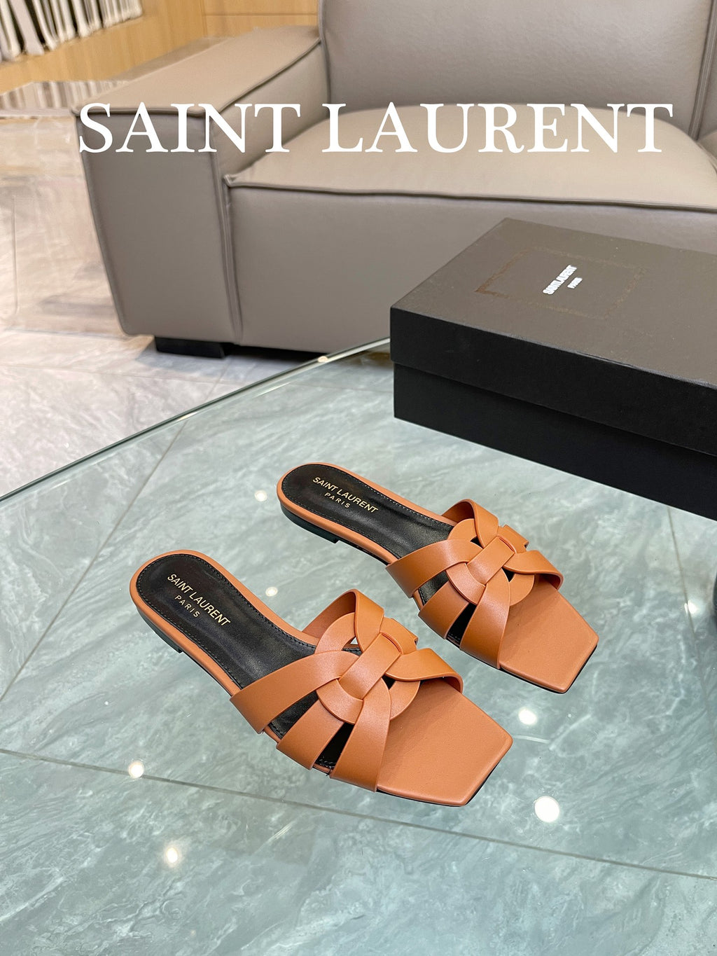Marron Gold YT Mules In Leather