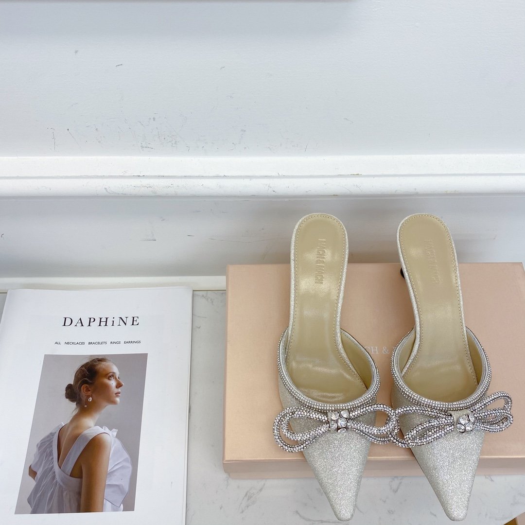 Metallic glitter double bow mule