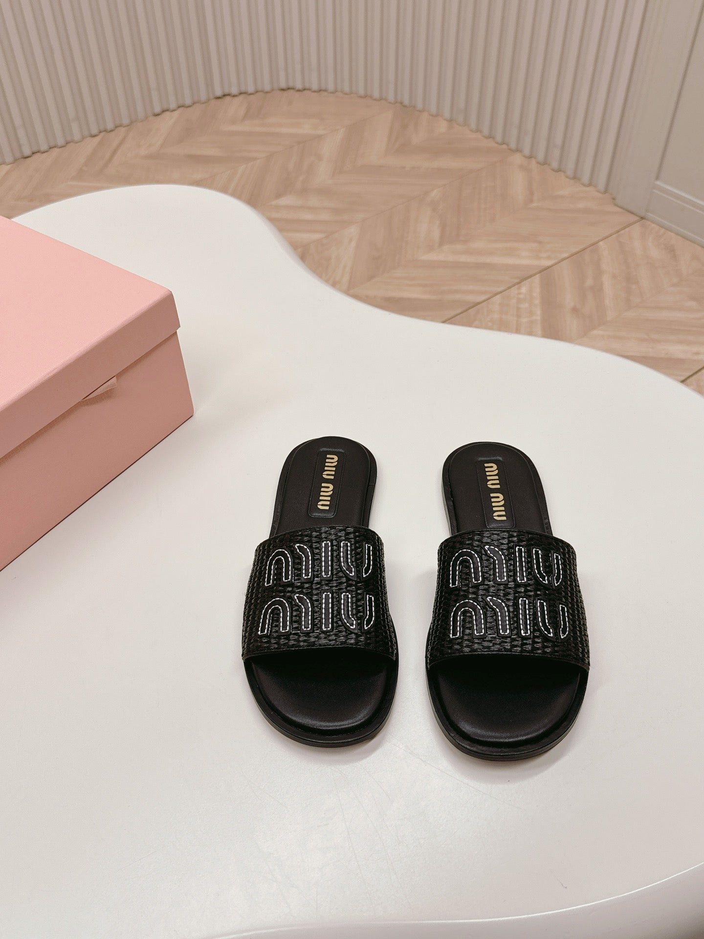 Black Raffia-Effect Mules