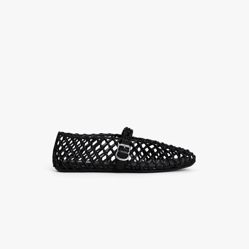 Black Ballet Flats In Braided Leather