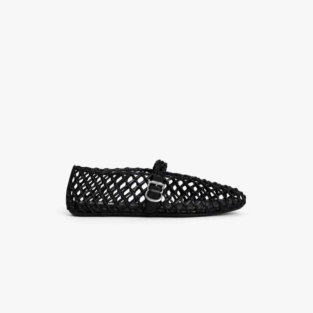 Black Ballet Flats In Braided Leather