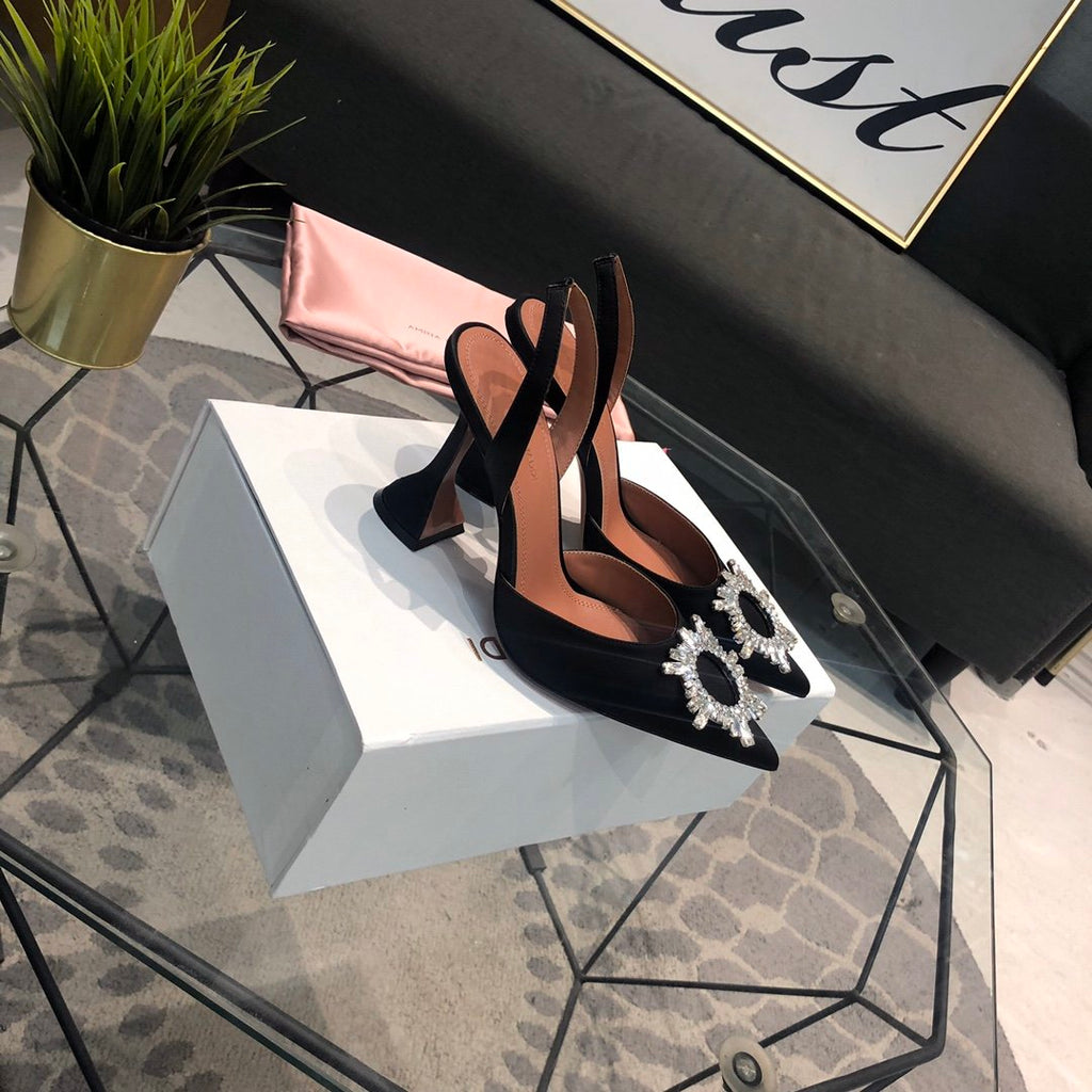 AB crystal-embellished satin slingback pumps