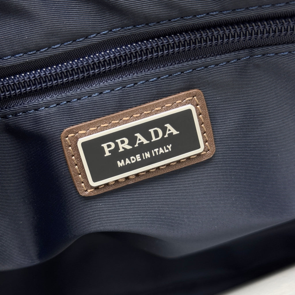 Blue/Coffee Medium Re-Nylon & Leather Shoulder Bag