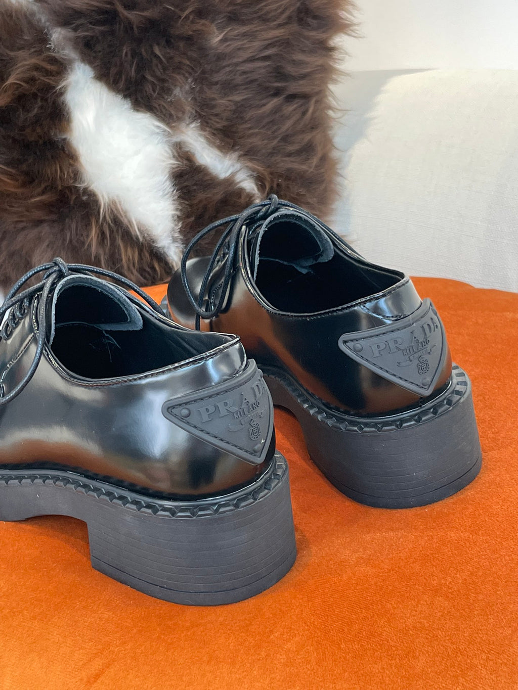 Black brushed-leather derby shoes