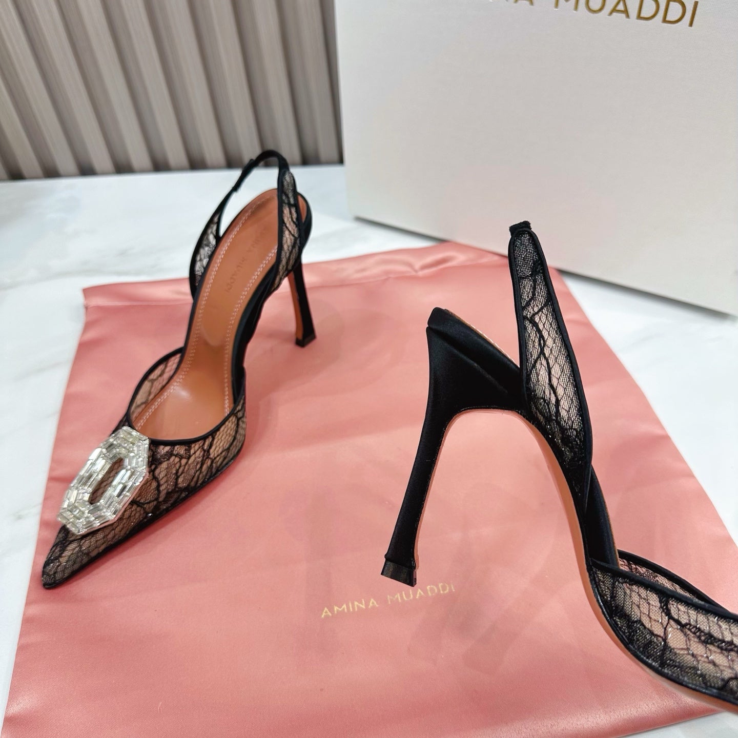 Black Camelia 90 Lace Slingback Pumps