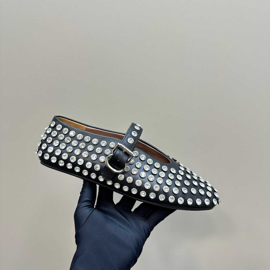 Black Strass Ballet Flats