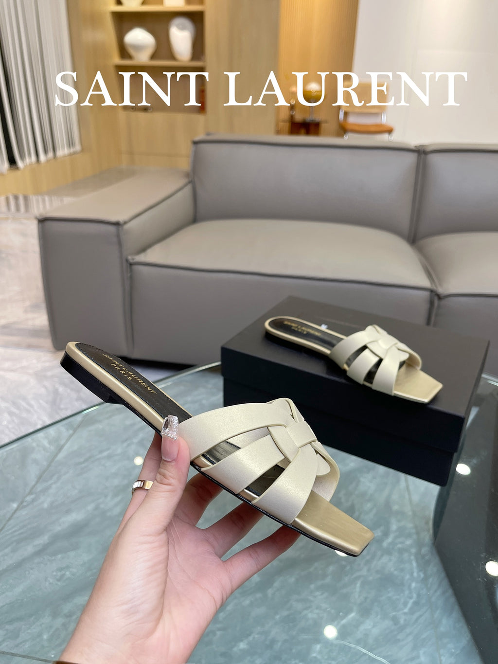 Pale Gold YT Mules In Leather