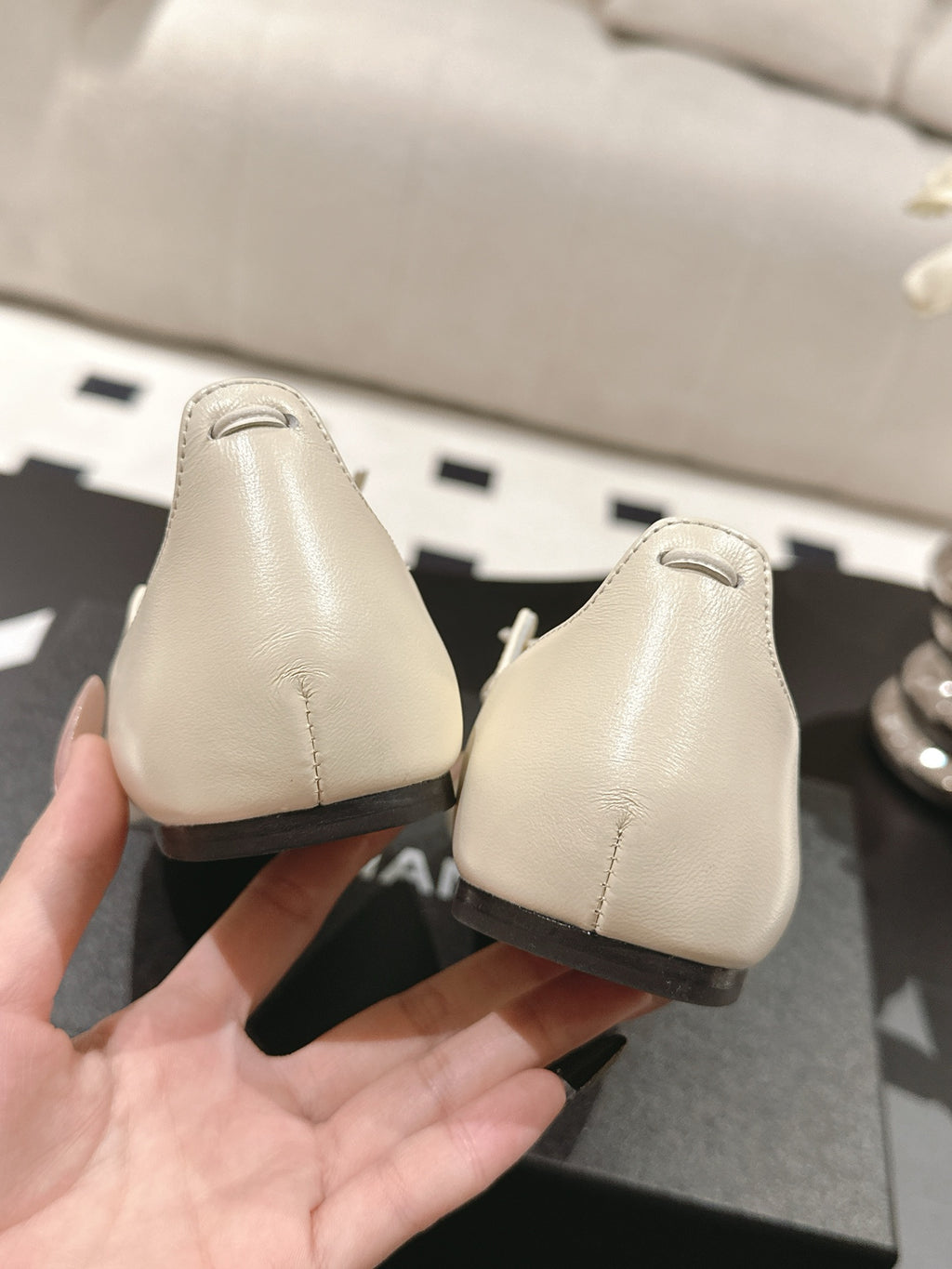 Ivory & Black MJ Ballerinas