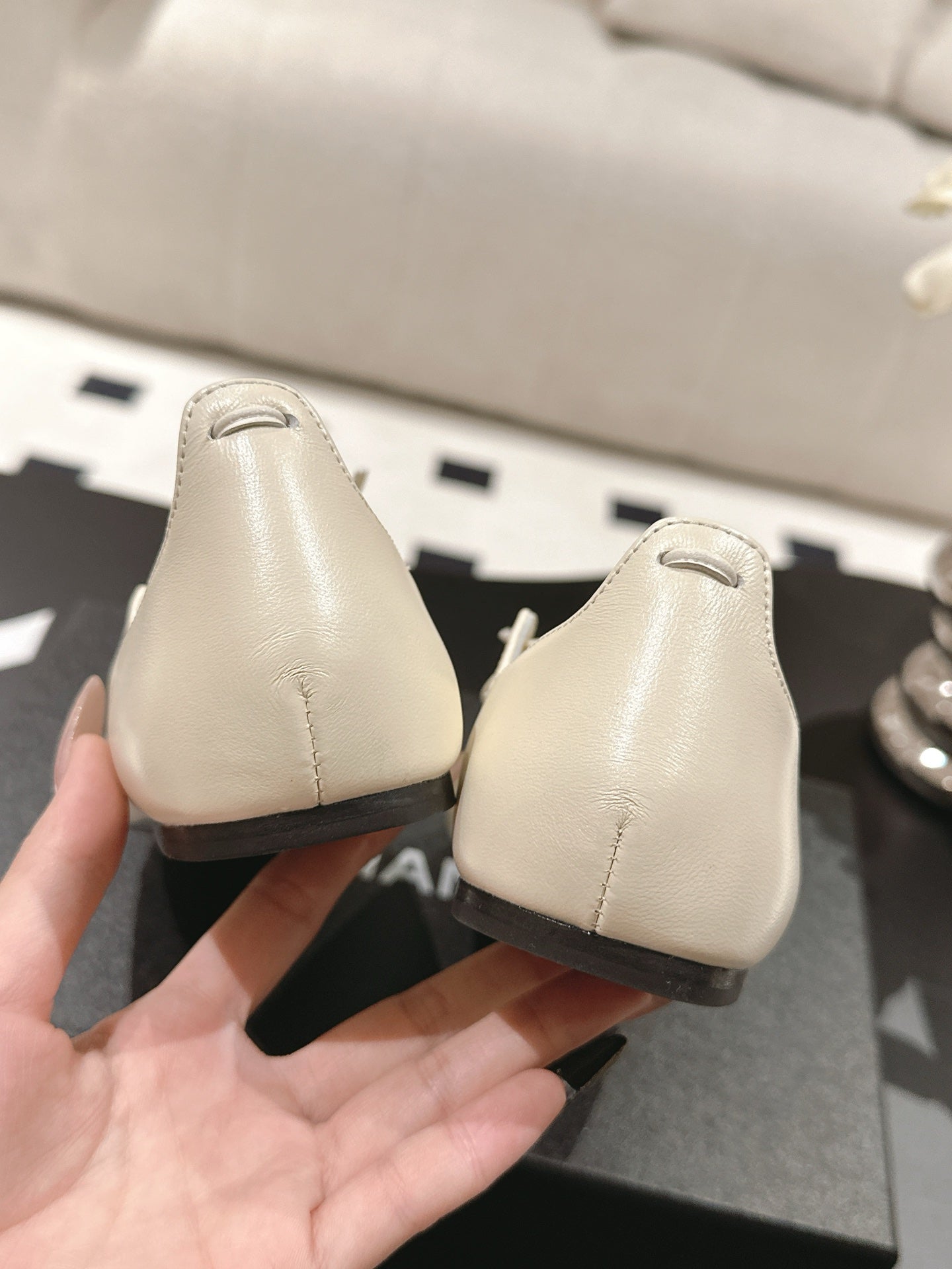 Ivory & Black MJ Ballerinas