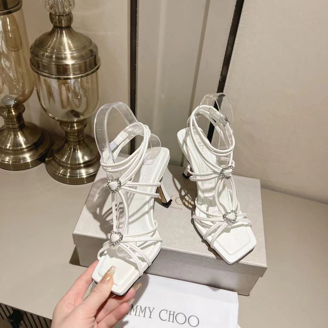 Latte Leather Sandals With Crystal Hearts