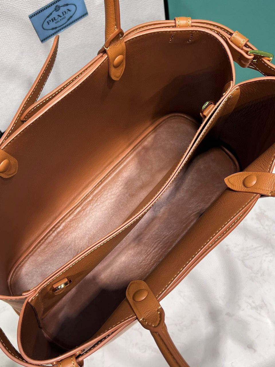 Caramel Buckle Medium Leather Handbag With Double Belt